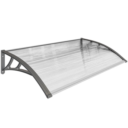 110x60 cm Transparent Polycarbonate Canopy Awning for Doors and Windows against Sun and Rain with PP Plastic Support