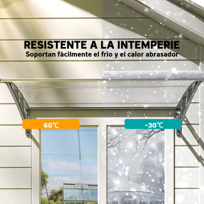 110x60 cm Transparent Polycarbonate Canopy Awning for Doors and Windows against Sun and Rain with PP Plastic Support