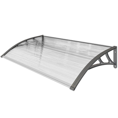 110x60 cm Transparent Polycarbonate Canopy Awning for Doors and Windows against Sun and Rain with PP Plastic Support