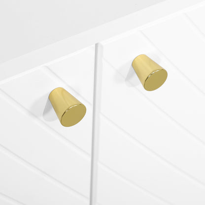 Sideboard, storage unit, with 2 cupboards, 3 doors with sculpted lines, adjustable shelves, golden steel feet, white