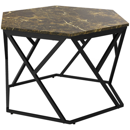 Modern Coffee Table with Faux Marble Top and MDF and Steel Structure, 81x70x51.2cm, Black