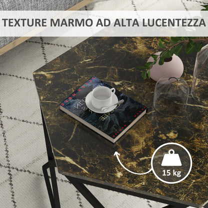 Modern Coffee Table with Faux Marble Top and MDF and Steel Structure, 81x70x51.2cm, Black