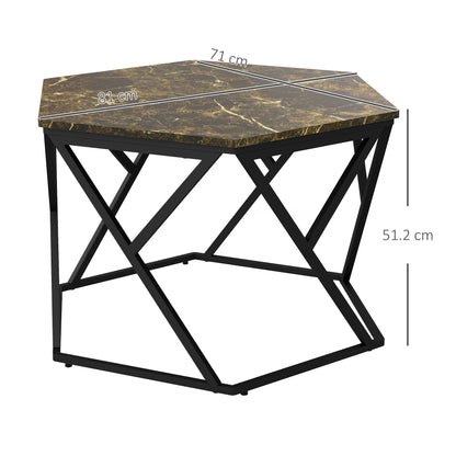 Modern Coffee Table with Faux Marble Top and MDF and Steel Structure, 81x70x51.2cm, Black