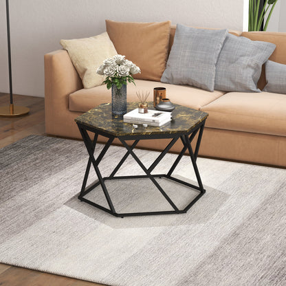 Modern Coffee Table with Faux Marble Top and MDF and Steel Structure, 81x70x51.2cm, Black