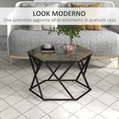 Modern Coffee Table with Faux Marble Top and MDF and Steel Structure, 81x70x51.2cm, Black