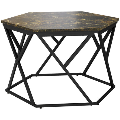 Modern Coffee Table with Faux Marble Top and MDF and Steel Structure, 81x70x51.2cm, Black
