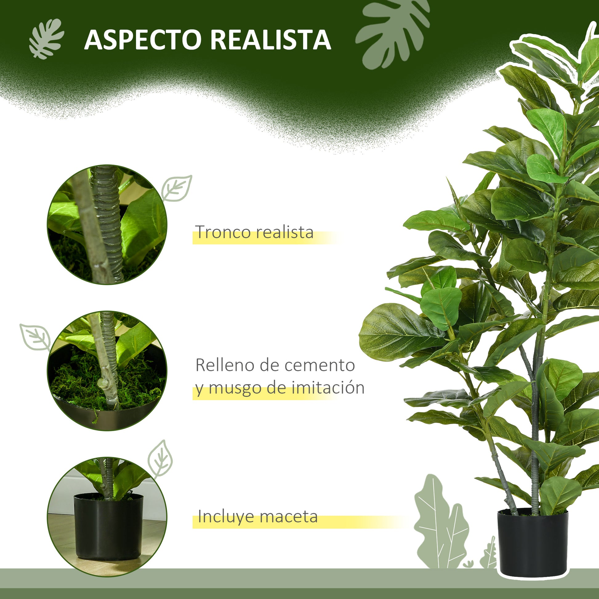 Decorative Artificial Plant 110x15 cm Artificial Ficus Tree with 90 Leaves and Pot for Interior Decoration for Living Room Office Green