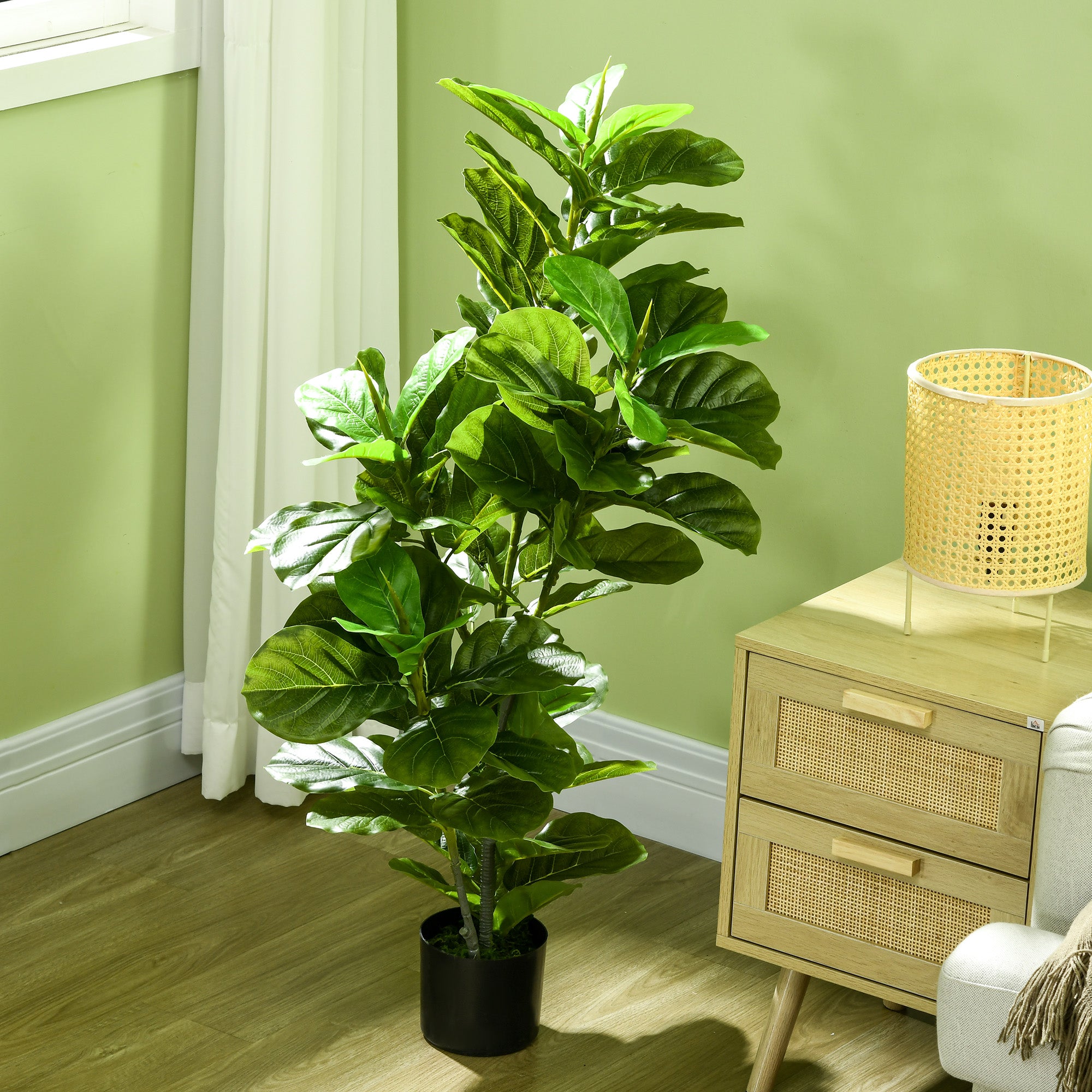 Decorative Artificial Plant 110x15 cm Artificial Ficus Tree with 90 Leaves and Pot for Interior Decoration for Living Room Office Green
