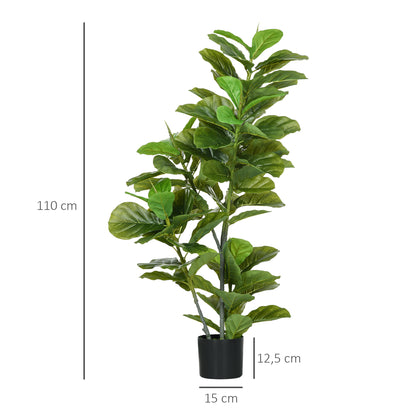 Decorative Artificial Plant 110x15 cm Artificial Ficus Tree with 90 Leaves and Pot for Interior Decoration for Living Room Office Green