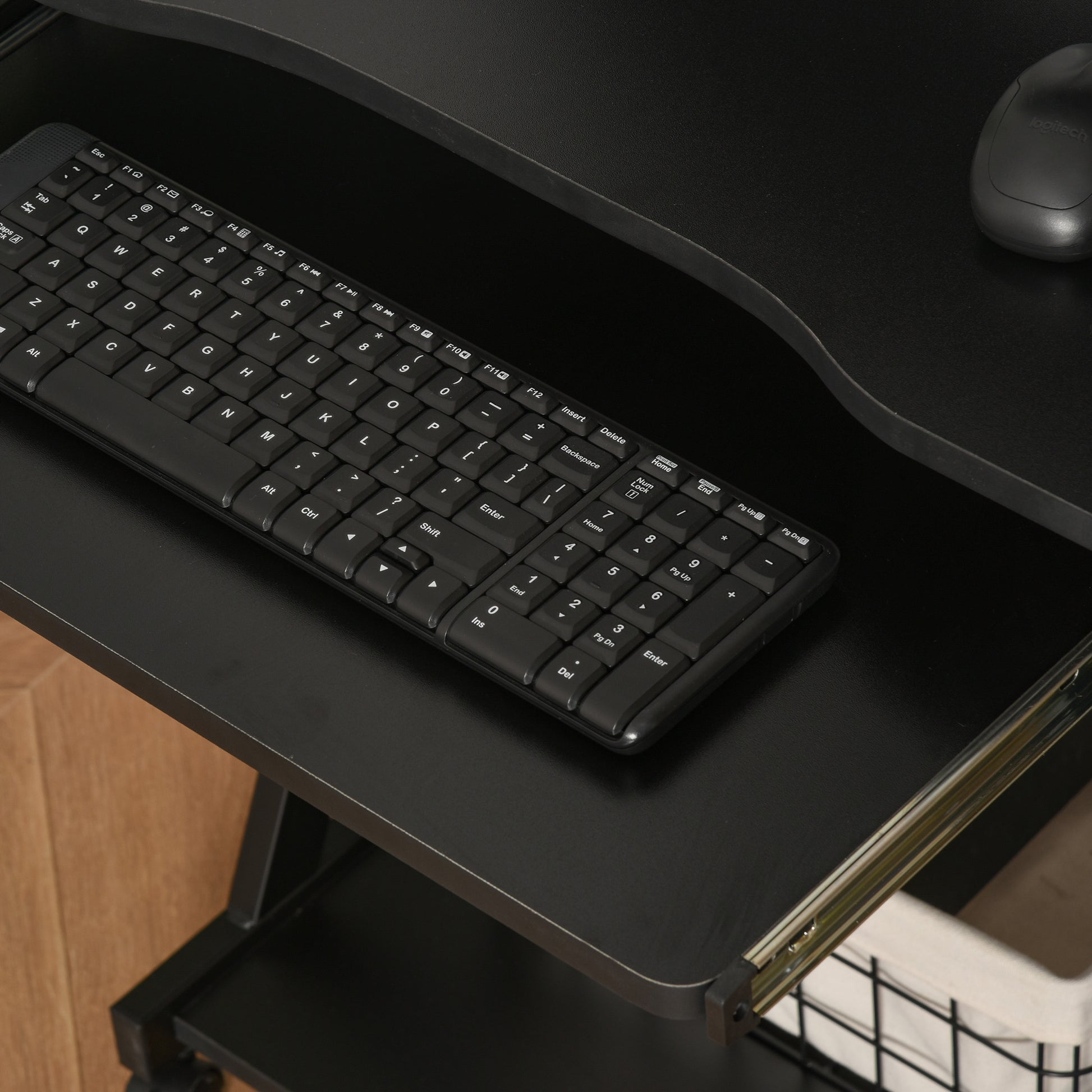 Rolling Computer Desk - Mobile Desk - Computer Table - Sliding Keyboard Shelf + Shelf - Black