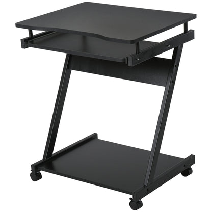 Rolling Computer Desk - Mobile Desk - Computer Table - Sliding Keyboard Shelf + Shelf - Black