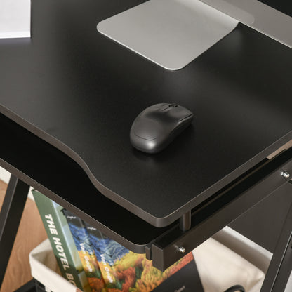 Rolling Computer Desk - Mobile Desk - Computer Table - Sliding Keyboard Shelf + Shelf - Black