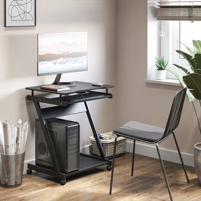 Rolling Computer Desk - Mobile Desk - Computer Table - Sliding Keyboard Shelf + Shelf - Black