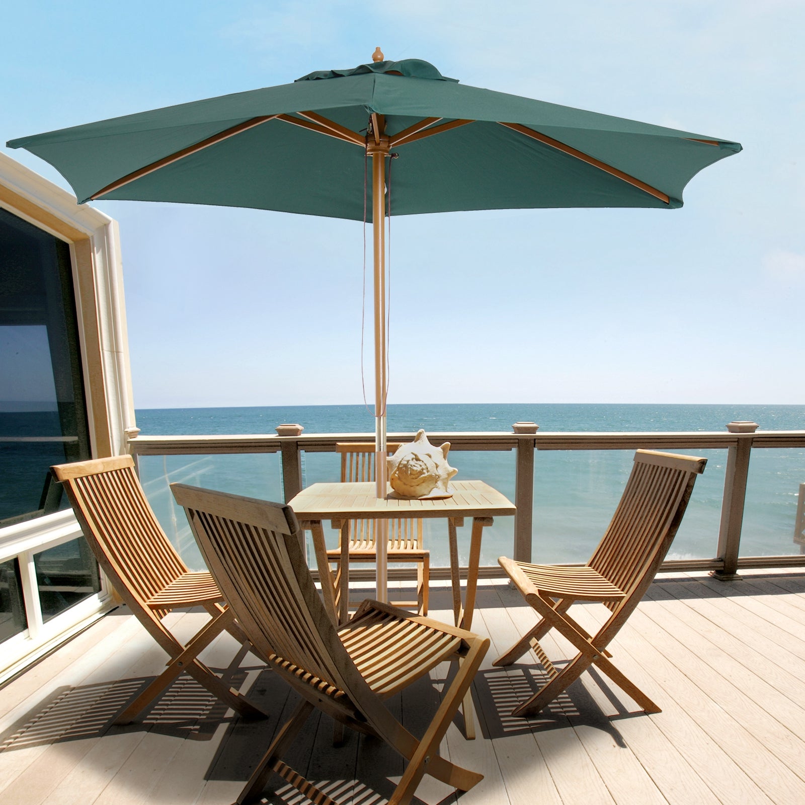 Garden Umbrella Ø250x230 cm Terrace Parasol with 6 Detachable Post Anti-UV Waterproof and Wooden Frame for Beach Patio Green