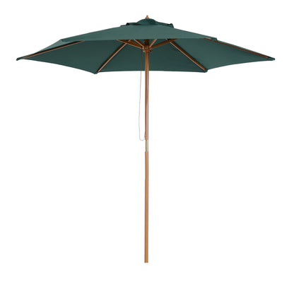 Garden Umbrella Ø250x230 cm Terrace Parasol with 6 Detachable Post Anti-UV Waterproof and Wooden Frame for Beach Patio Green