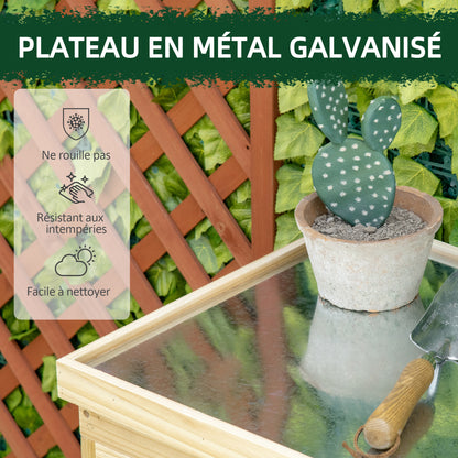 Garden Cabinet, Garden Storage Cabinet, with galvanized metal worktop double door shelf with handle solid wood raised feet 80 x 45 x 92 cm natural wood