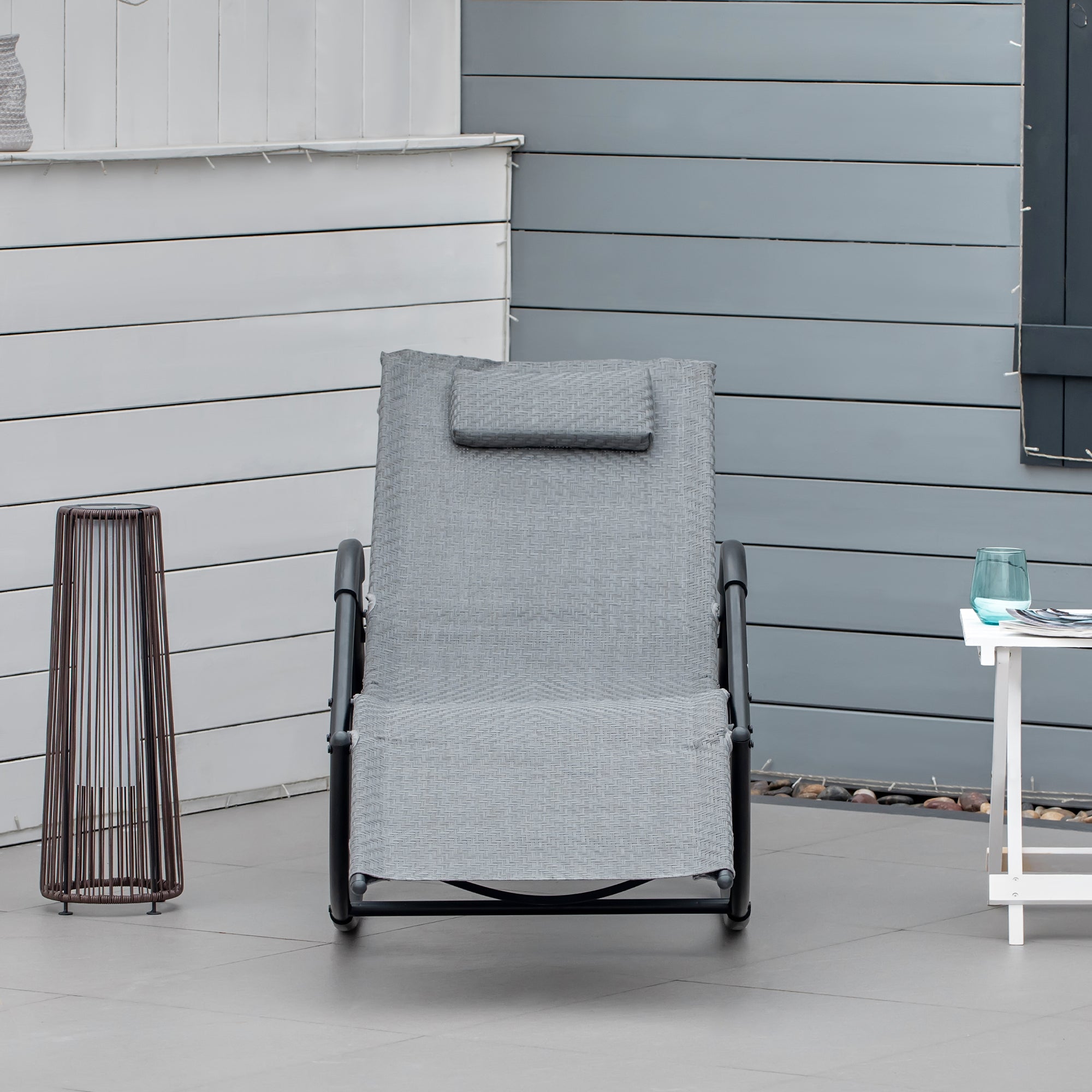 Rocking Chair Rocking Sun Lounger with Headrest Sun Lounger Swing up to 160 kg load Texteline Gray 61 x 160 x 79 cm
