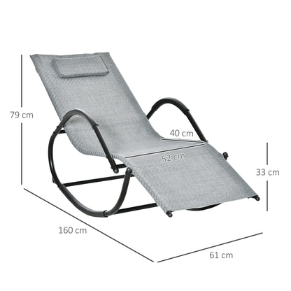 Rocking Chair Rocking Sun Lounger with Headrest Sun Lounger Swing up to 160 kg load Texteline Gray 61 x 160 x 79 cm