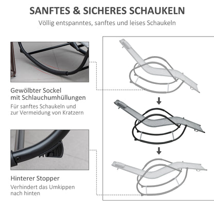 Rocking Chair Rocking Sun Lounger with Headrest Sun Lounger Swing up to 160 kg load Texteline Gray 61 x 160 x 79 cm