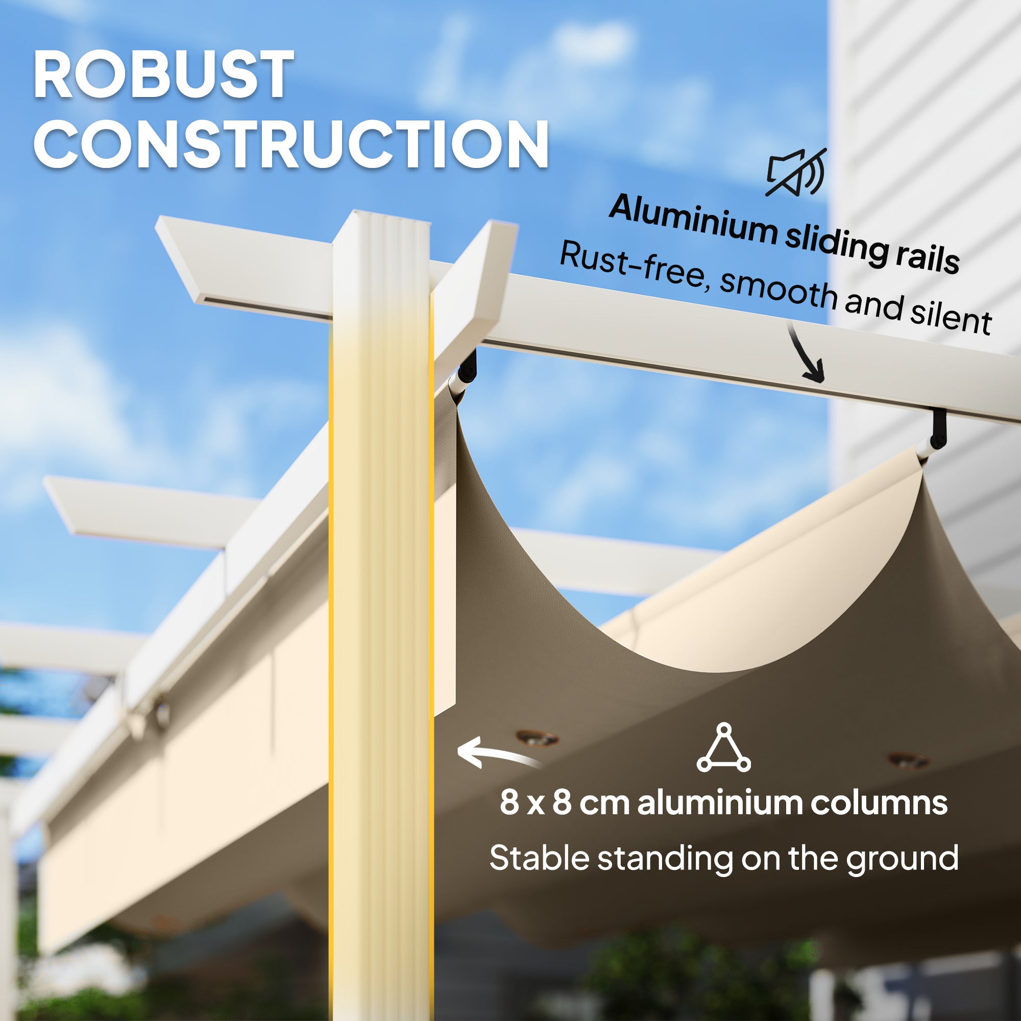 12 ft 10 in x 9 ft 9 in Retractable Roof Pergola, Magnetic Closures, UPF30+ Sun Shade, Freestanding Patio Gazebo with Drainage, Beige