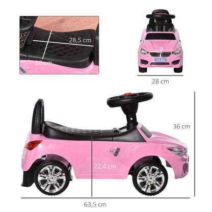 Ride-On Car for Kids 18-36 Months Walker Ride-On with Headlights Music Horn Steering Wheel Storage Space and Push Handle 63.5x28x36 cm Pink