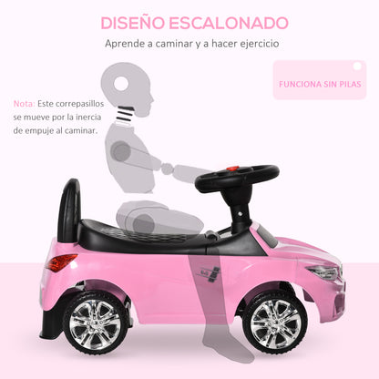 Ride-On Car for Kids 18-36 Months Walker Ride-On with Headlights Music Horn Steering Wheel Storage Space and Push Handle 63.5x28x36 cm Pink