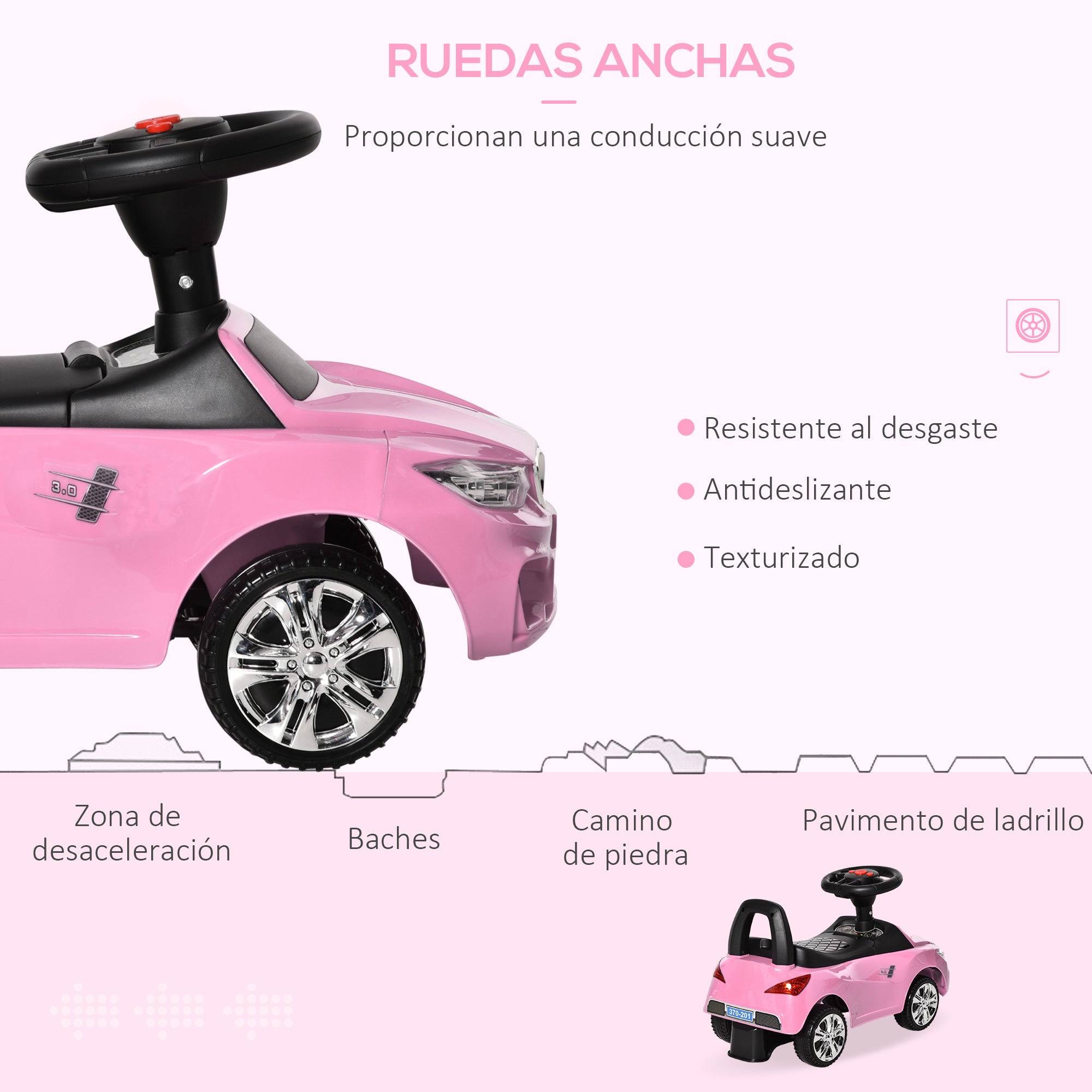 Ride-On Car for Kids 18-36 Months Walker Ride-On with Headlights Music Horn Steering Wheel Storage Space and Push Handle 63.5x28x36 cm Pink