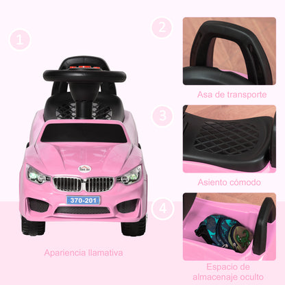 Ride-On Car for Kids 18-36 Months Walker Ride-On with Headlights Music Horn Steering Wheel Storage Space and Push Handle 63.5x28x36 cm Pink