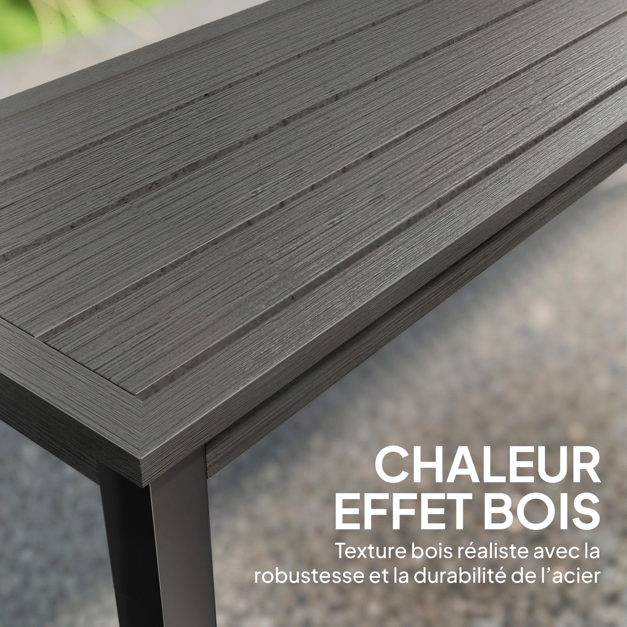 Metal Garden Bench, 2-Seater with Wood-Effect Slatted Seat, Backless Steel Frame for Patio, Balcony, Park — 529 lb Capacity, 51.2 x 13.4 x 16.9 in, Gray