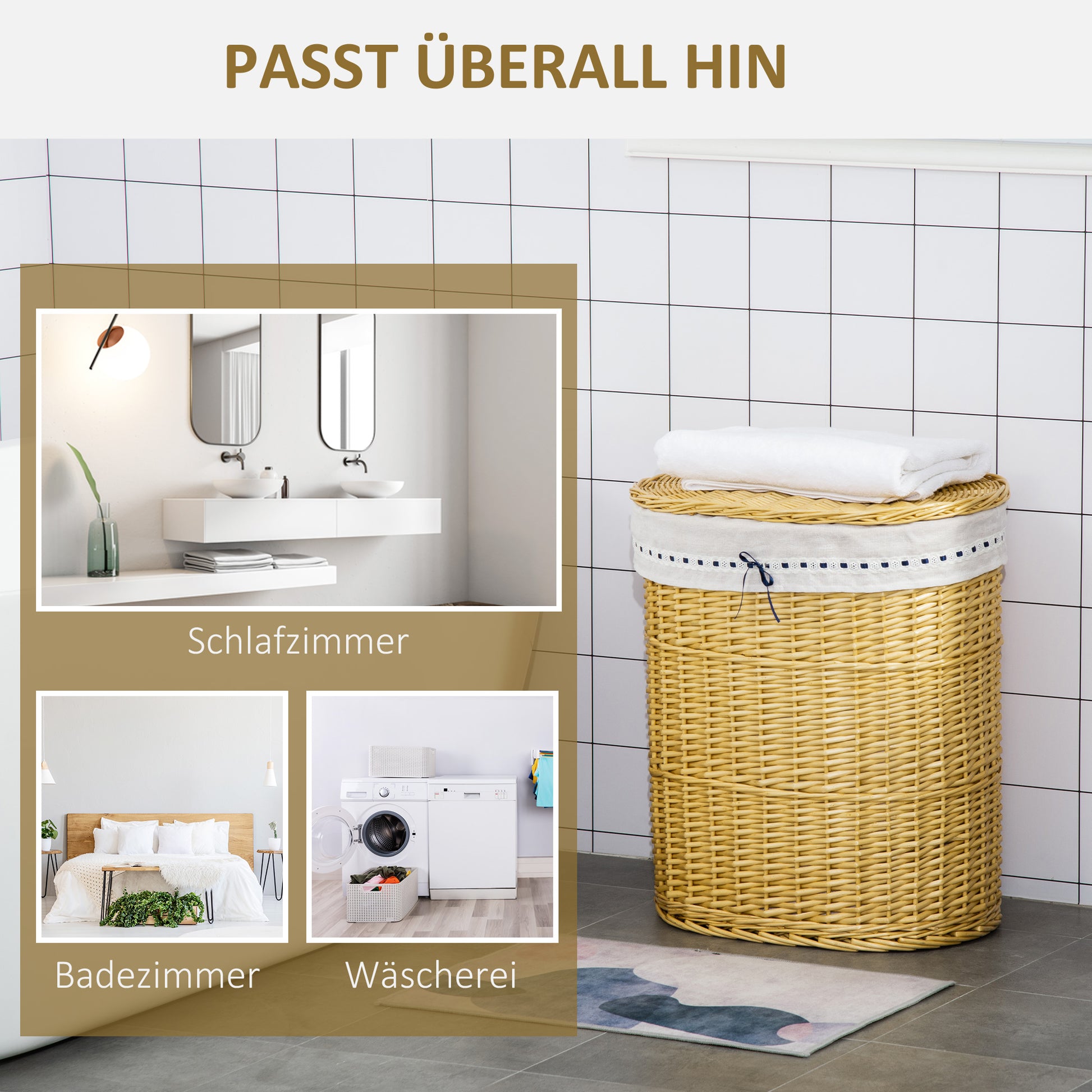Willow Laundry Basket with Lid Laundry Collector with Handle, Removable Laundry Bag, Laundry Baskets Laundry Box for Bathroom Laundry Room Bedroom Natural