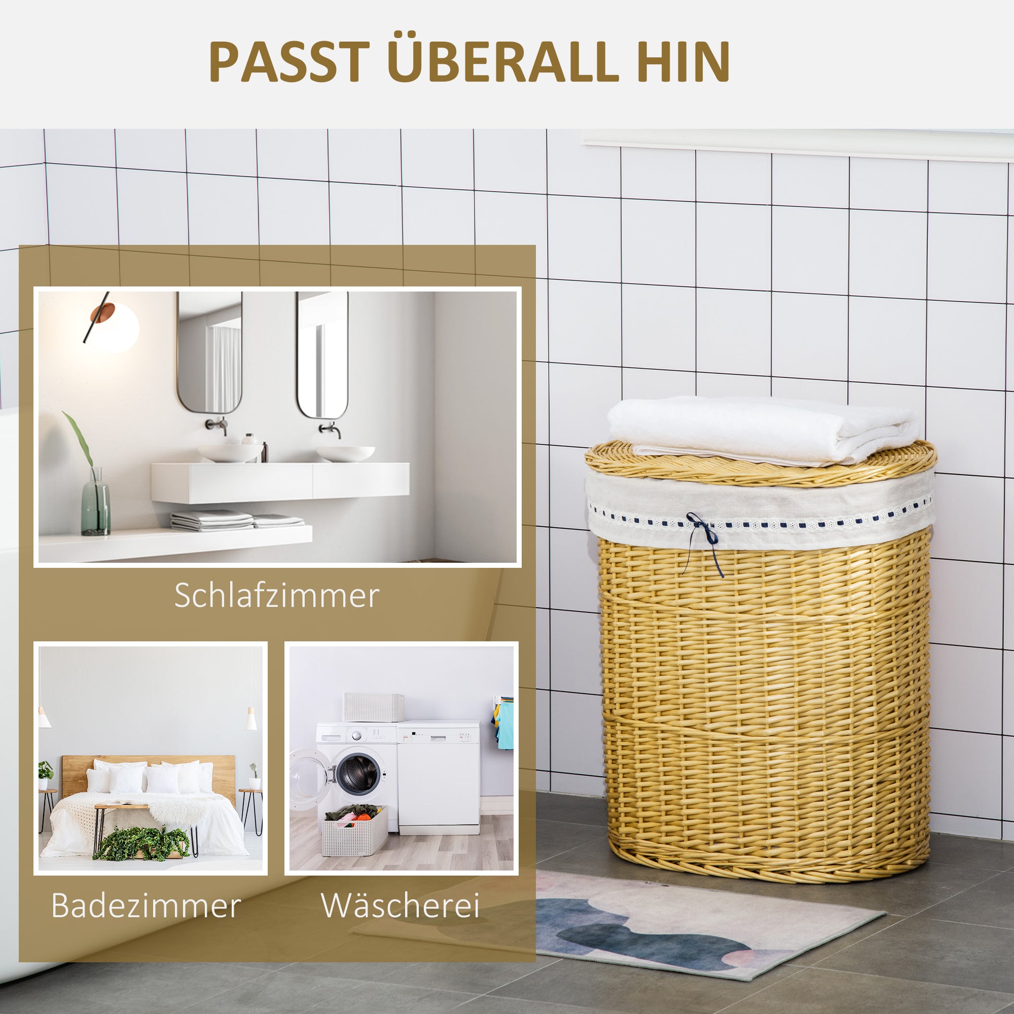 Willow Laundry Basket with Lid Laundry Collector with Handle, Removable Laundry Bag, Laundry Baskets Laundry Box for Bathroom Laundry Room Bedroom Natural