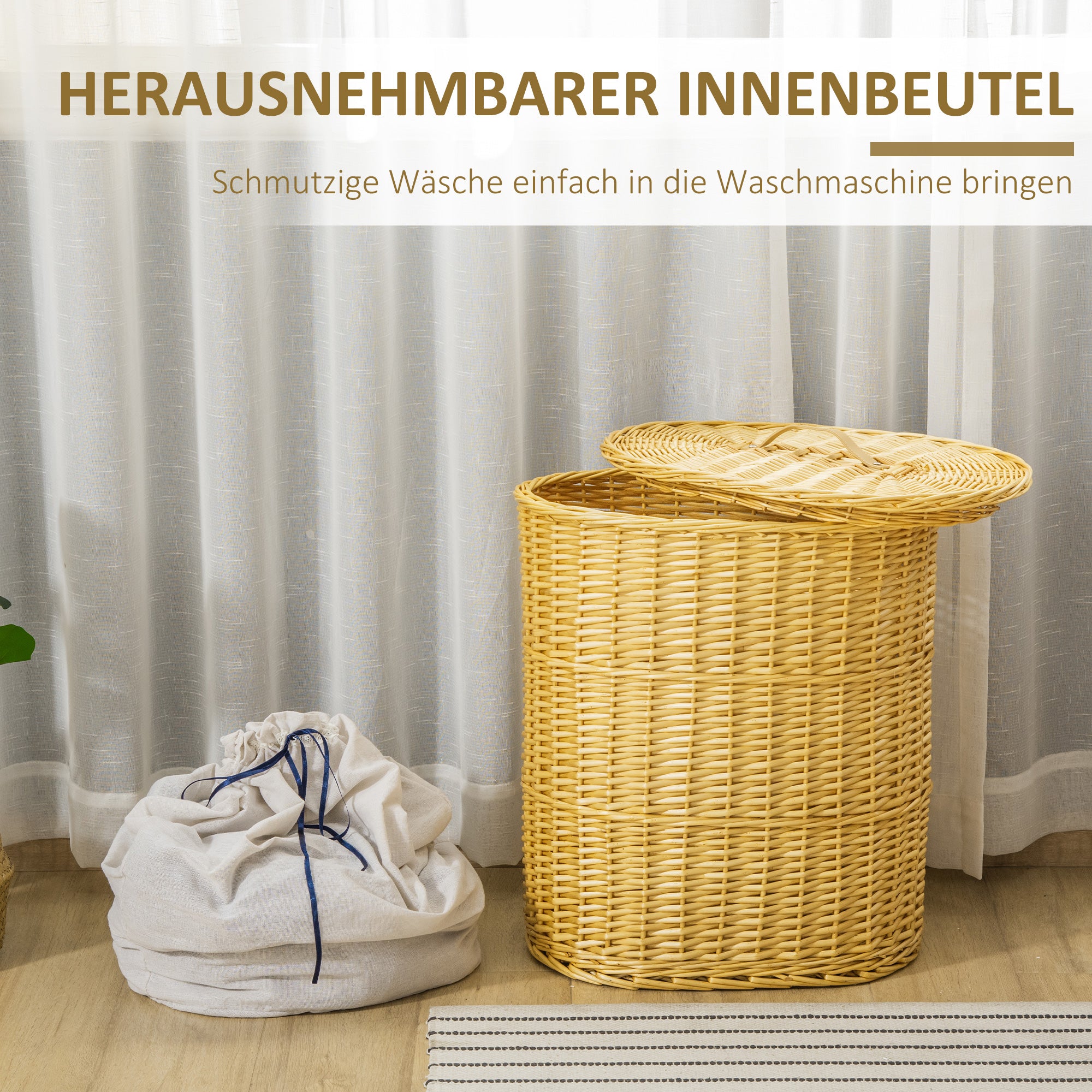 Willow Laundry Basket with Lid Laundry Collector with Handle, Removable Laundry Bag, Laundry Baskets Laundry Box for Bathroom Laundry Room Bedroom Natural