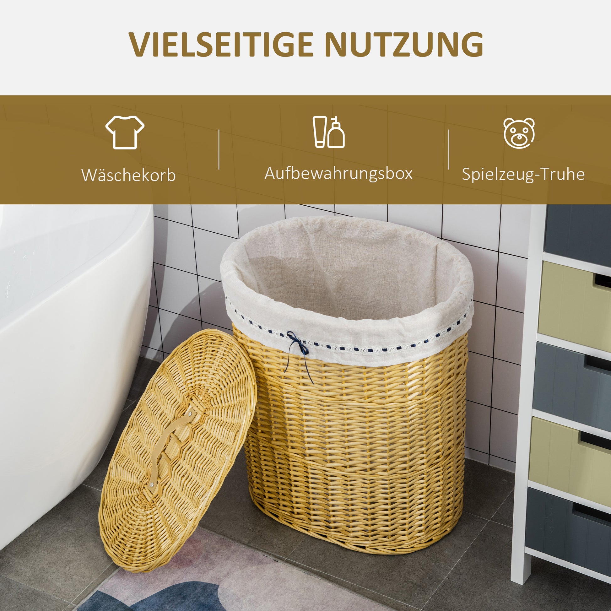Willow Laundry Basket with Lid Laundry Collector with Handle, Removable Laundry Bag, Laundry Baskets Laundry Box for Bathroom Laundry Room Bedroom Natural