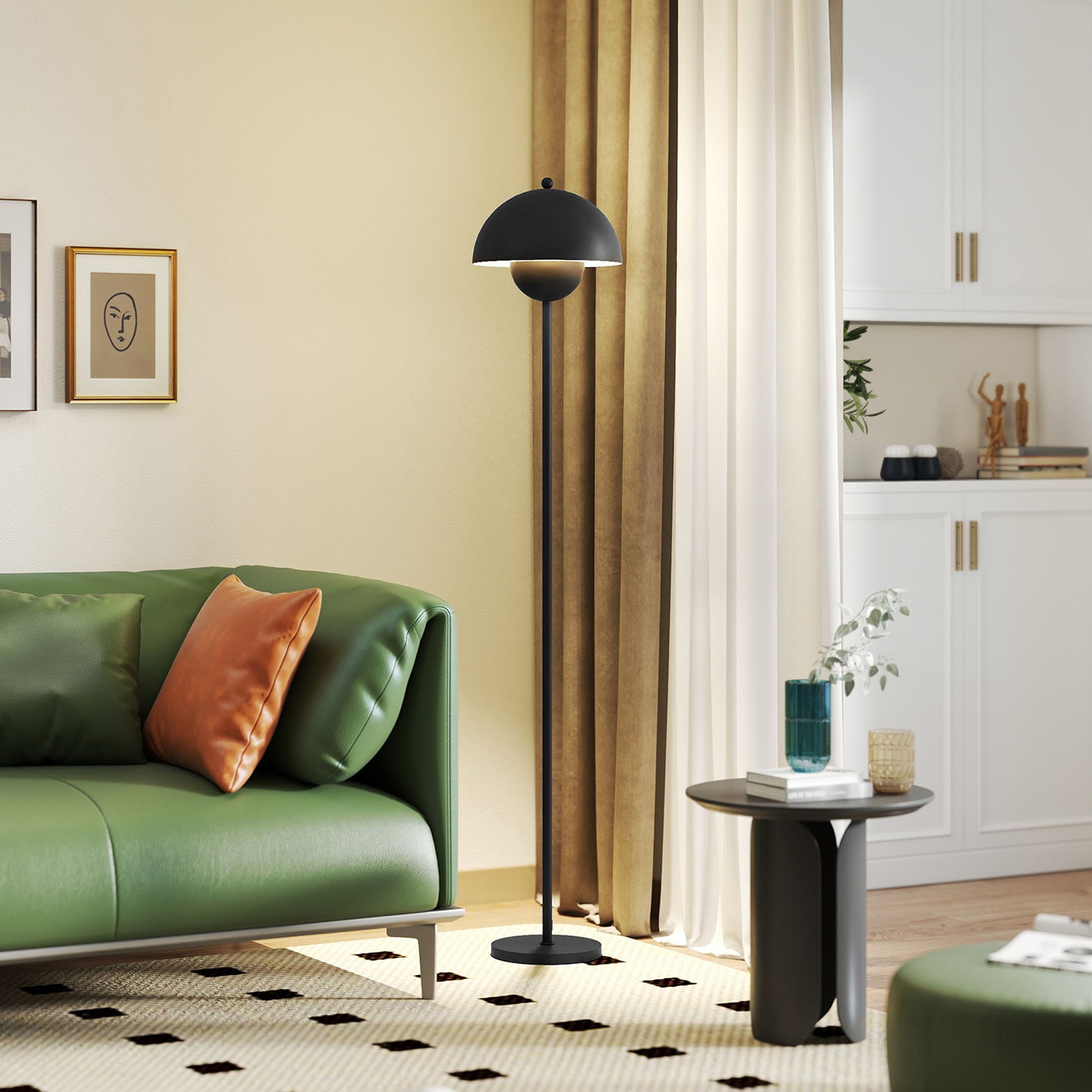 Modern 155 cm Floor Lamp Floor Lamp with Bowl-shaped Shade Reflecting Light Foot Switch E27 Socket Bulb not Included for Bedroom Office Living Room Black