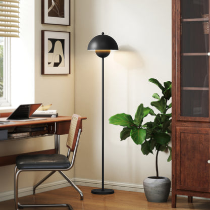 Modern 155 cm Floor Lamp Floor Lamp with Bowl-shaped Shade Reflecting Light Foot Switch E27 Socket Bulb not Included for Bedroom Office Living Room Black