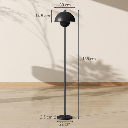 Modern 155 cm Floor Lamp Floor Lamp with Bowl-shaped Shade Reflecting Light Foot Switch E27 Socket Bulb not Included for Bedroom Office Living Room Black