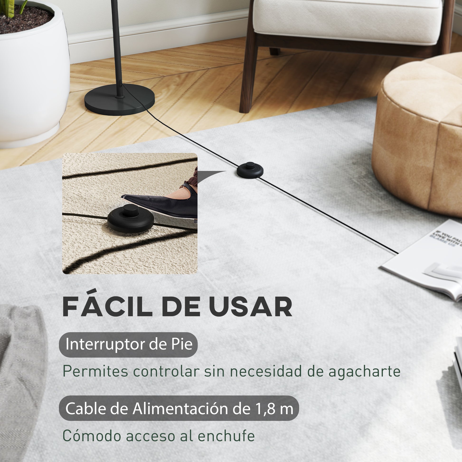Modern 155 cm Floor Lamp Floor Lamp with Bowl-shaped Shade Reflecting Light Foot Switch E27 Socket Bulb not Included for Bedroom Office Living Room Black