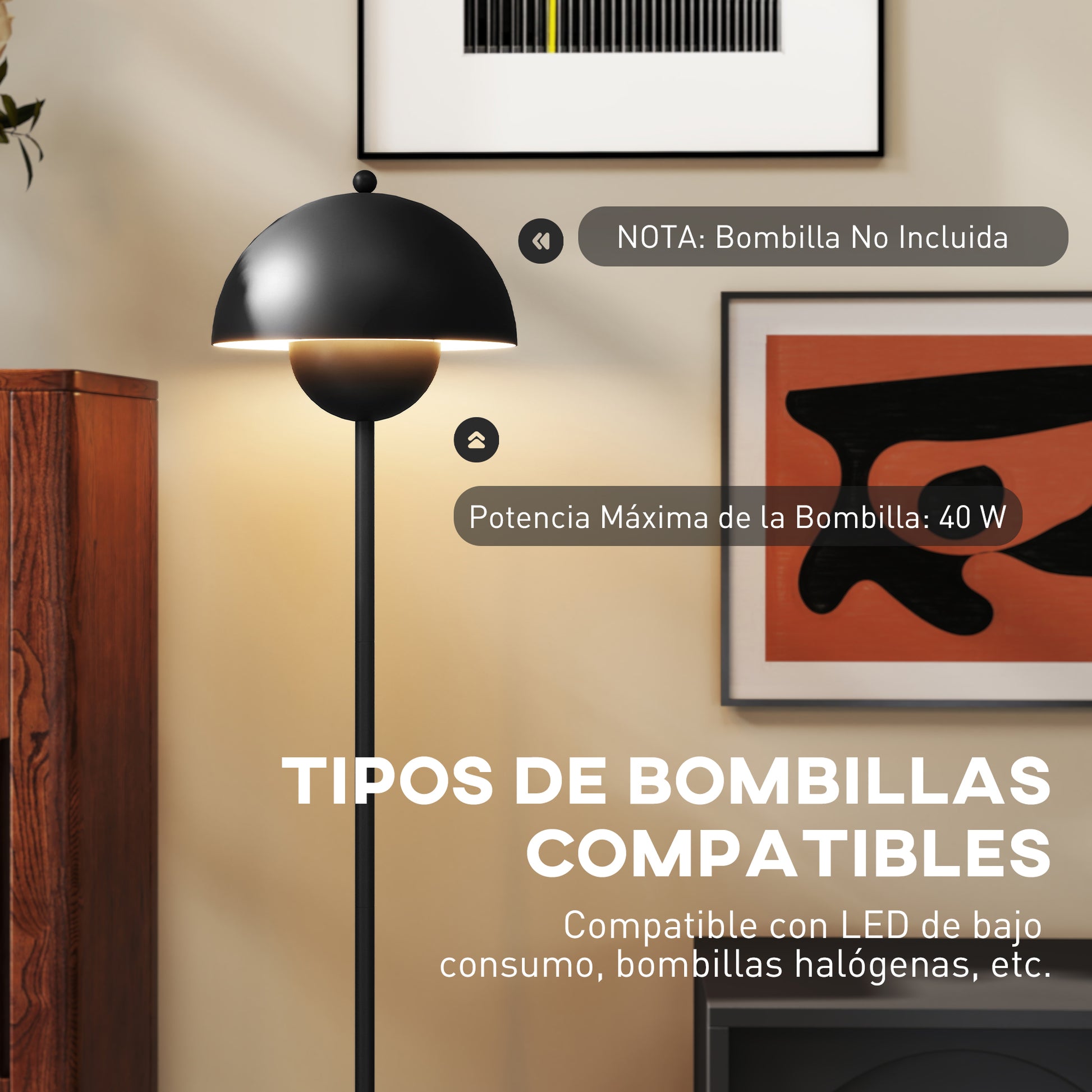 Modern 155 cm Floor Lamp Floor Lamp with Bowl-shaped Shade Reflecting Light Foot Switch E27 Socket Bulb not Included for Bedroom Office Living Room Black