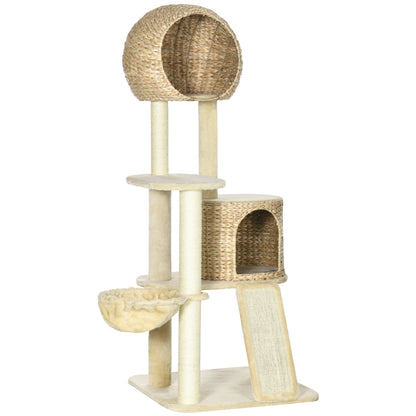 Cat Tree, 150 cm, Cat Tower with Cat House, Climbing Tree with Hammock, Sisal Pole and Ramp, Cat Scratching Tree, Play Tree with Tipping Protection, Plush, Beige