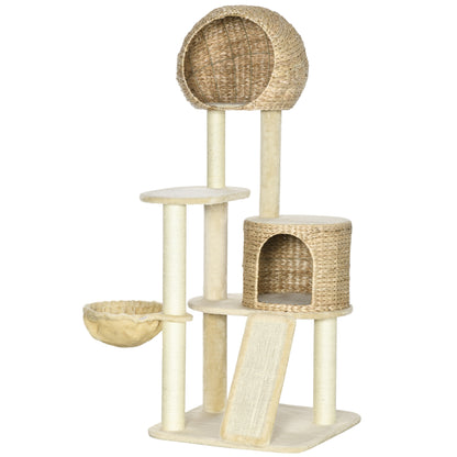 Cat Tree, 150 cm, Cat Tower with Cat House, Climbing Tree with Hammock, Sisal Pole and Ramp, Cat Scratching Tree, Play Tree with Tipping Protection, Plush, Beige