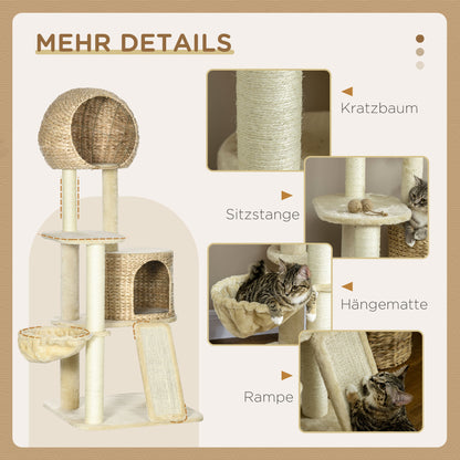 Cat Tree, 150 cm, Cat Tower with Cat House, Climbing Tree with Hammock, Sisal Pole and Ramp, Cat Scratching Tree, Play Tree with Tipping Protection, Plush, Beige