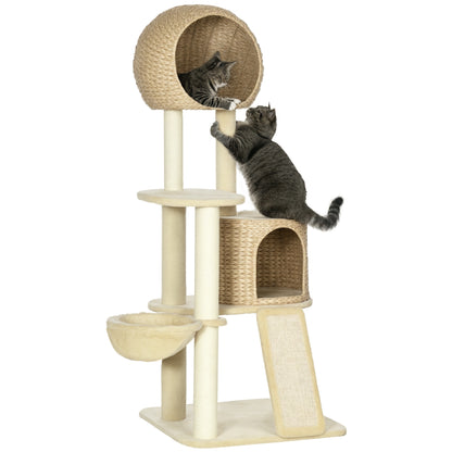 Cat Tree, 150 cm, Cat Tower with Cat House, Climbing Tree with Hammock, Sisal Pole and Ramp, Cat Scratching Tree, Play Tree with Tipping Protection, Plush, Beige