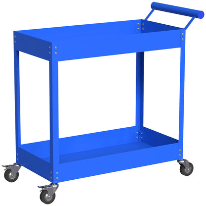 2-Tier Workshop Trolley Tool Cart with Side Handle & Locking Wheels — 330 lb Capacity, 33.3 x 15.0 x 33.1 in, Blue