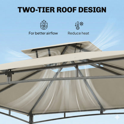 10 ft x 10 ft Waterproof Garden Gazebo — Double Roof, Retractable Top Frame, UPF 50+, Cream White