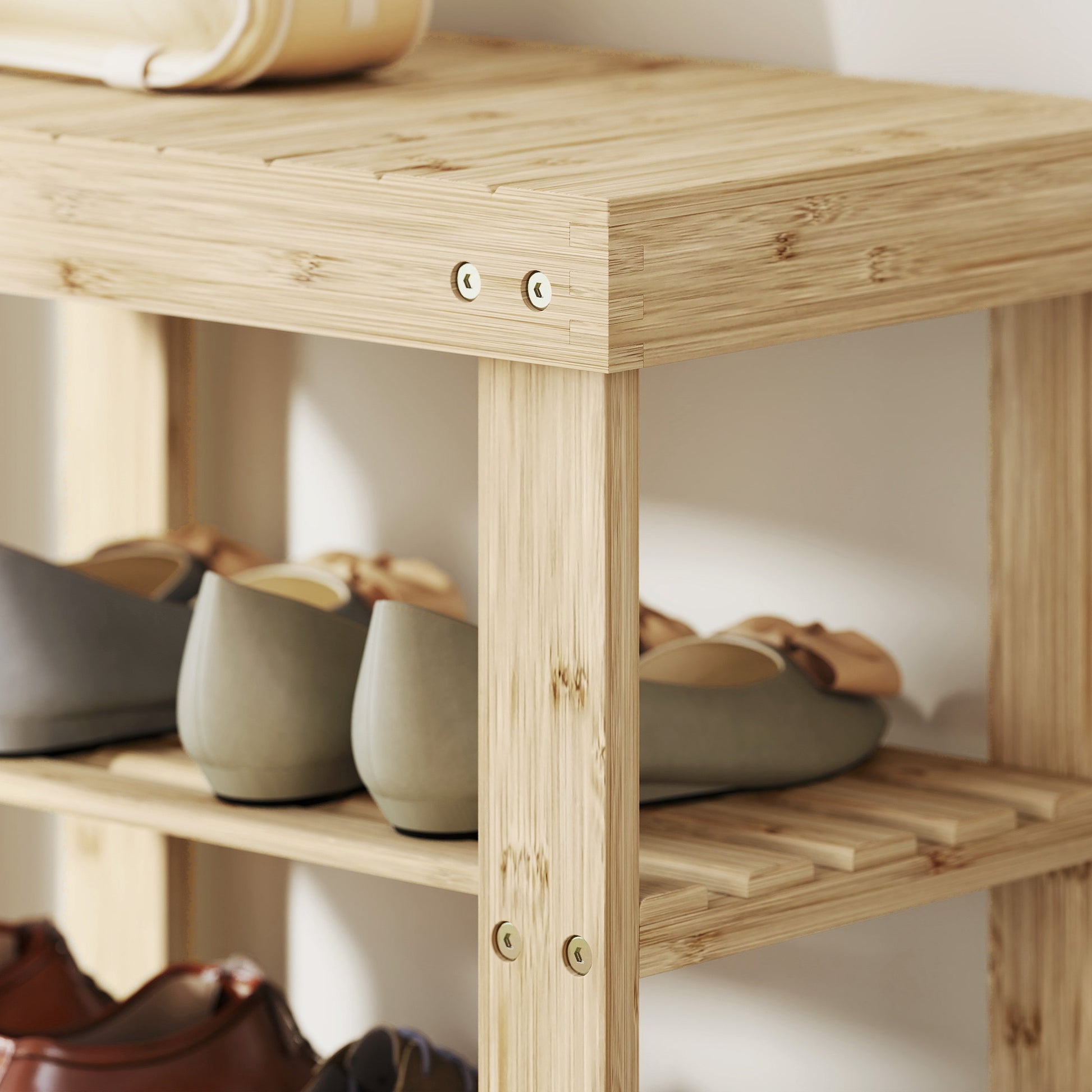 Bamboo Shoe Bench Shoe Rack with Seat Shoe Organizer 3-Layer Shoe Storage for 4 Pairs Shoes for Entryway Living Room Bedroom 50x28x45 cm Natural
