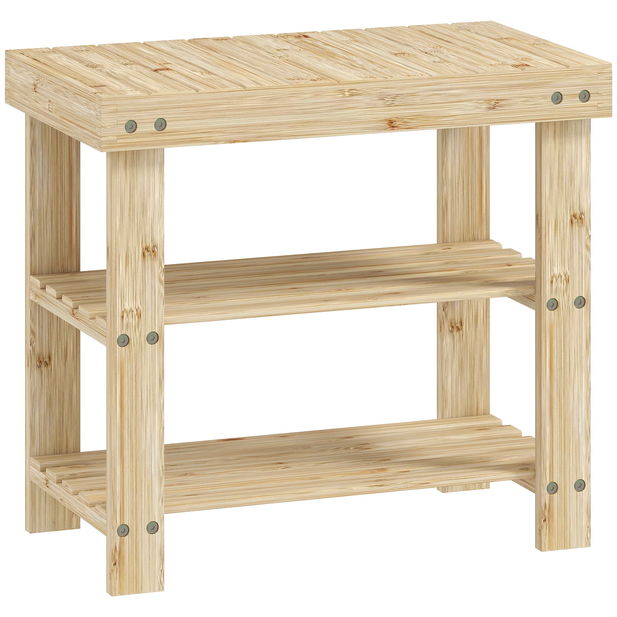 Bamboo Shoe Bench Shoe Rack with Seat Shoe Organizer 3-Layer Shoe Storage for 4 Pairs Shoes for Entryway Living Room Bedroom 50x28x45 cm Natural