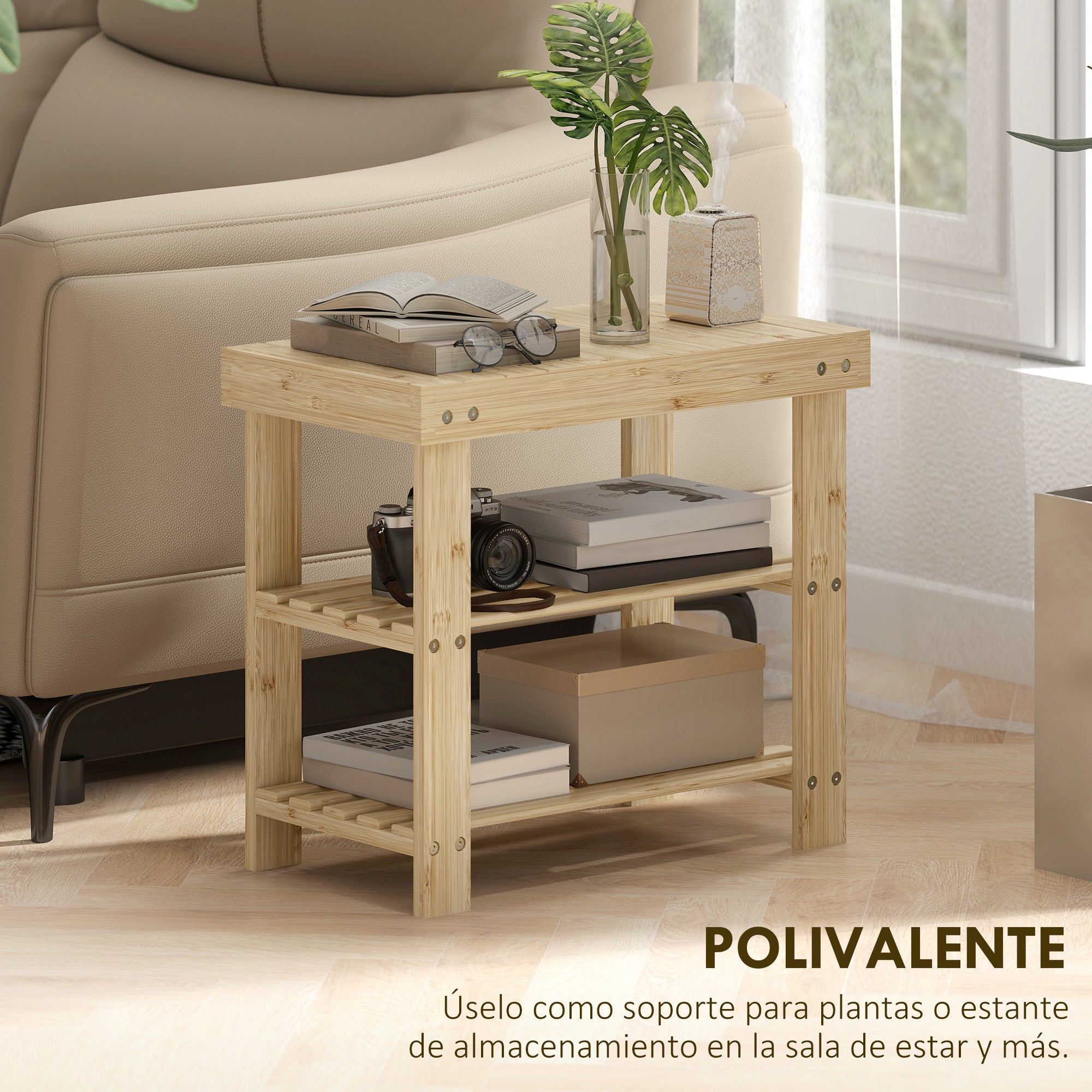 Bamboo Shoe Bench Shoe Rack with Seat Shoe Organizer 3-Layer Shoe Storage for 4 Pairs Shoes for Entryway Living Room Bedroom 50x28x45 cm Natural