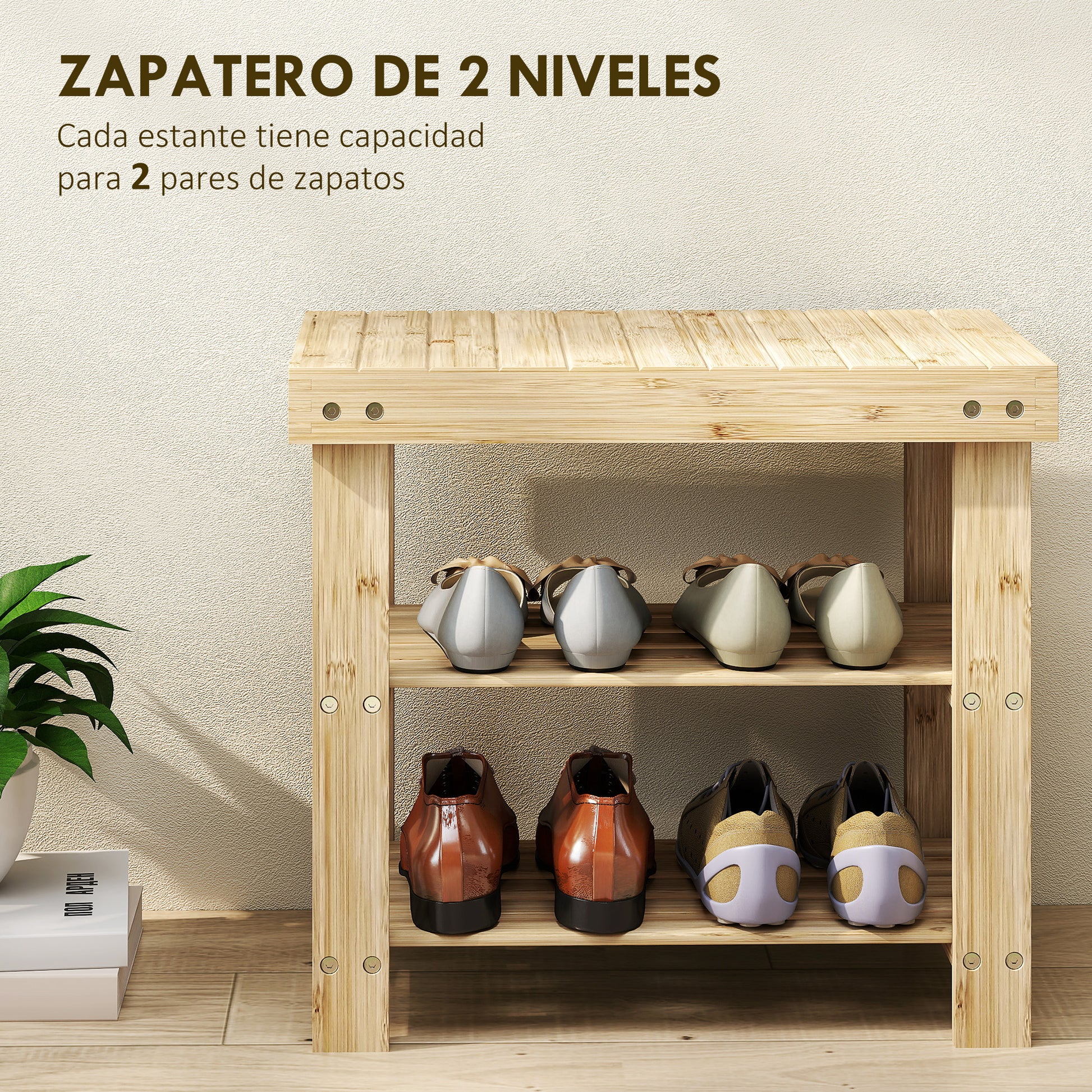 Bamboo Shoe Bench Shoe Rack with Seat Shoe Organizer 3-Layer Shoe Storage for 4 Pairs Shoes for Entryway Living Room Bedroom 50x28x45 cm Natural