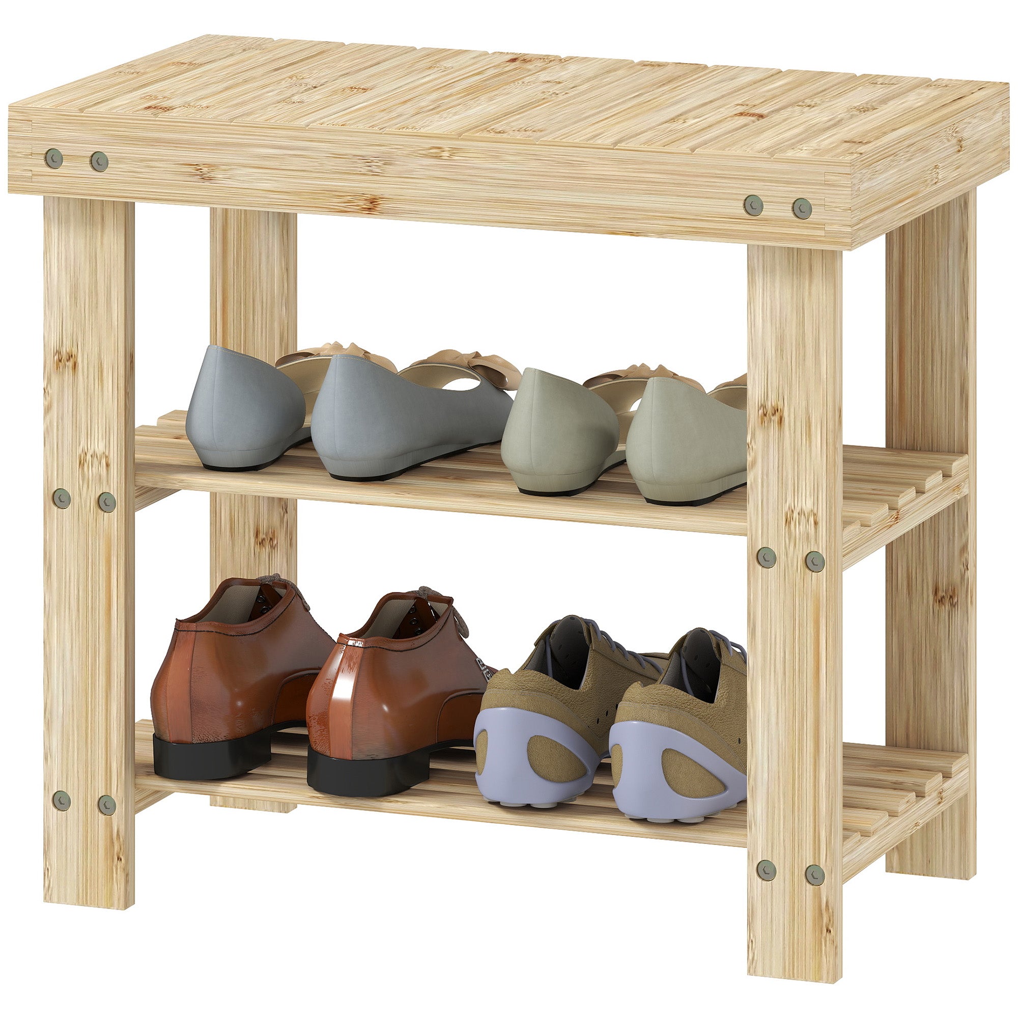 Bamboo Shoe Bench Shoe Rack with Seat Shoe Organizer 3-Layer Shoe Storage for 4 Pairs Shoes for Entryway Living Room Bedroom 50x28x45 cm Natural