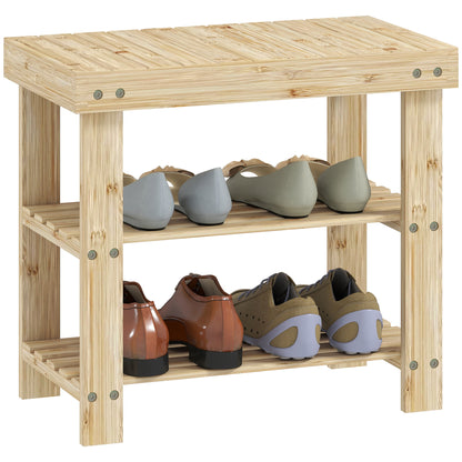 Bamboo Shoe Bench Shoe Rack with Seat Shoe Organizer 3-Layer Shoe Storage for 4 Pairs Shoes for Entryway Living Room Bedroom 50x28x45 cm Natural
